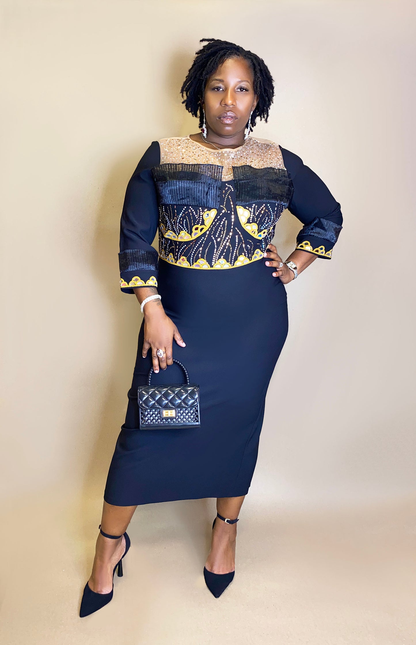 Midi Rhinestone Evening Dress