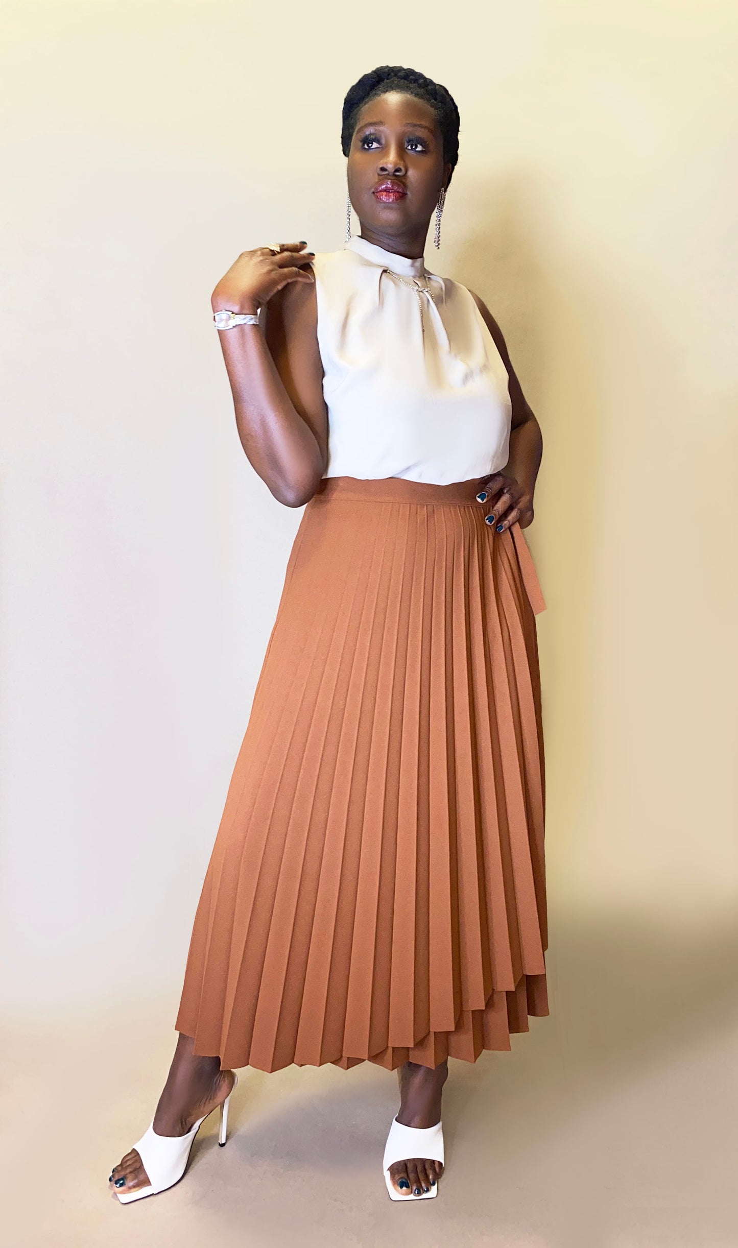 Solid Colour Pleated Skirt (Wrap)