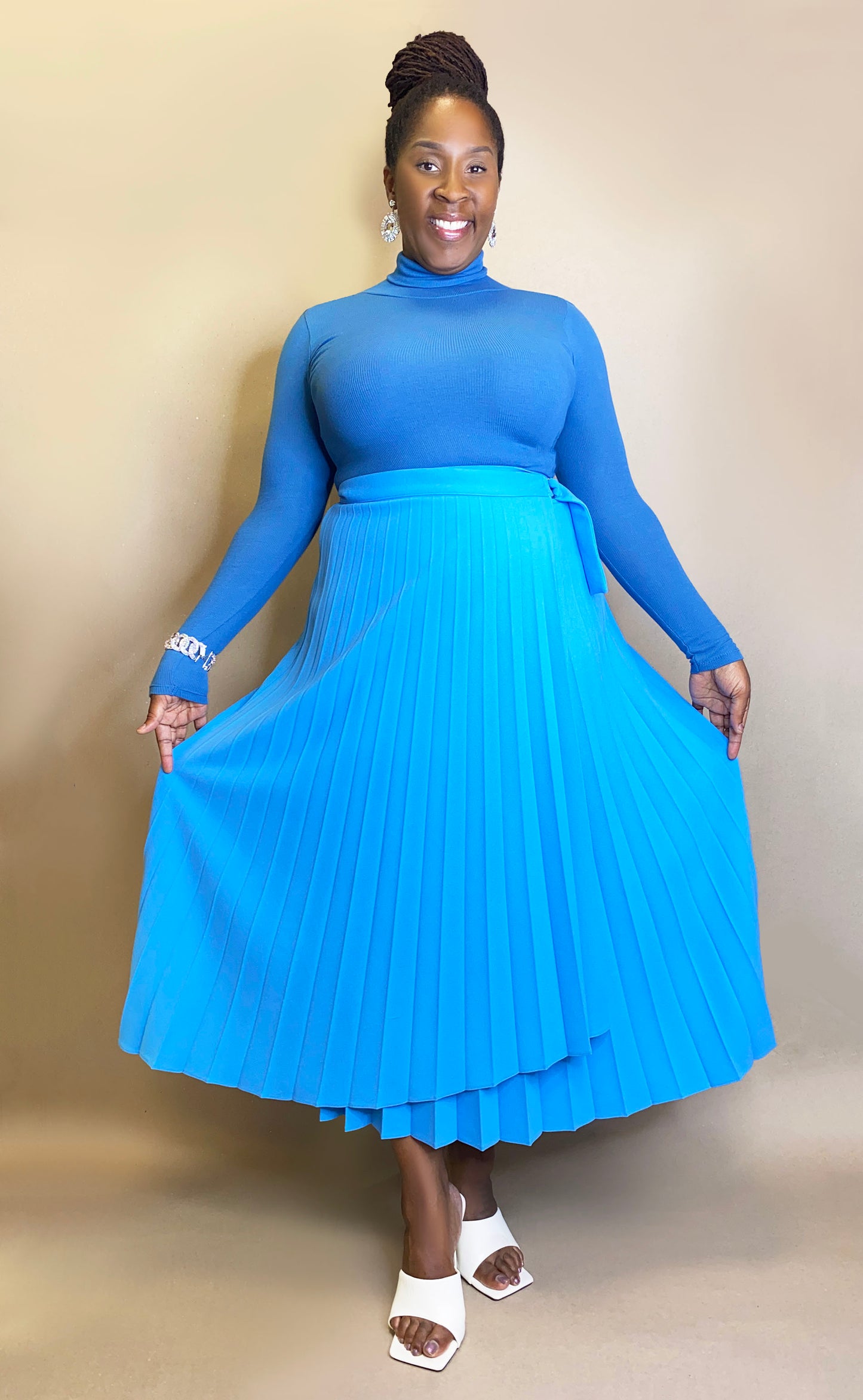 Solid Colour Pleated Skirt (Wrap)