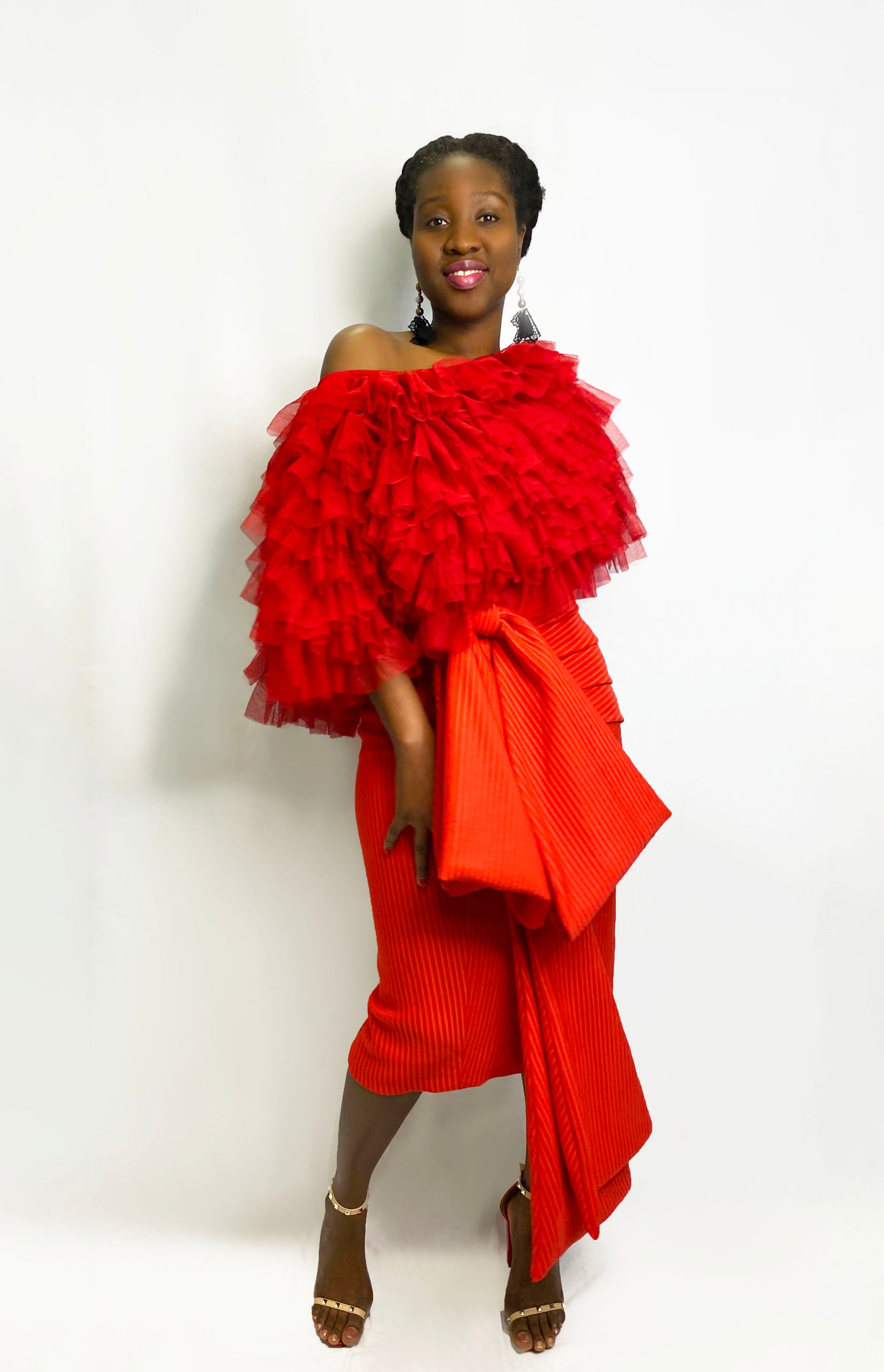Off-Shoulder Statement Tulle Top