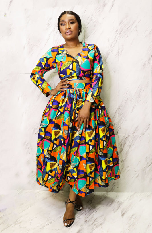 Ankara Crop Top + Skirt Set