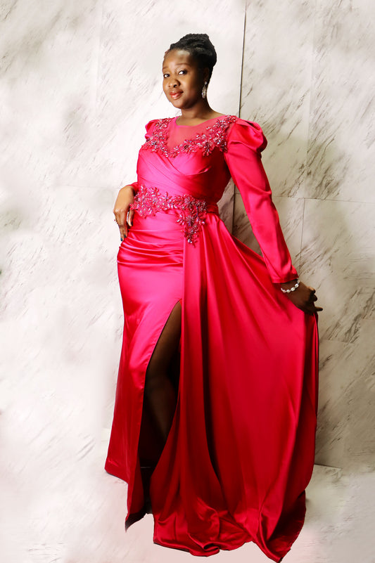 Raspberry Pink Formal Gown W/ Side Train