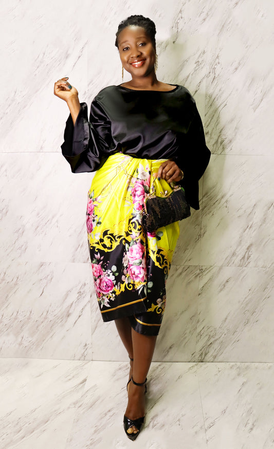 Silk Graphic Print Wrap-Skirt Set