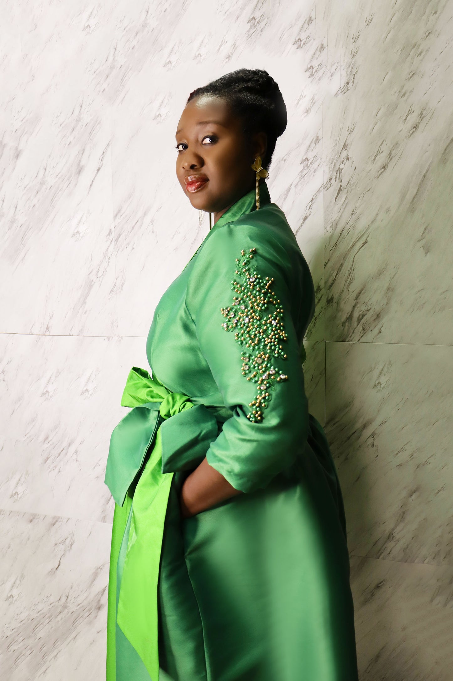 Green Colourblock Midi Wrap Dress