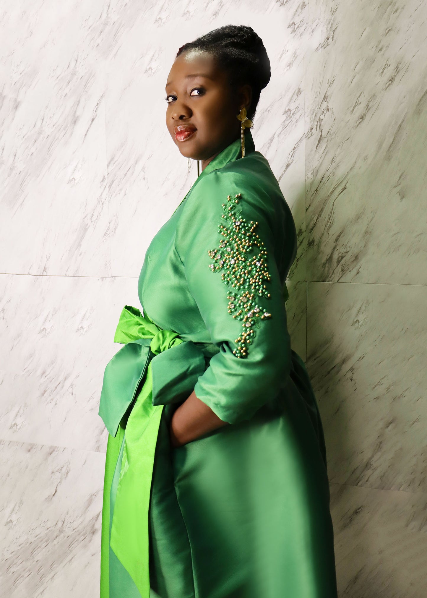 Green Colourblock Midi Wrap Dress