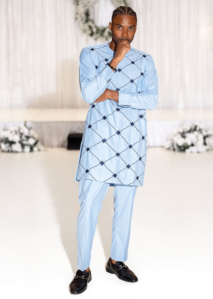 Argyle Stitch Men's Suit in Baby Blue