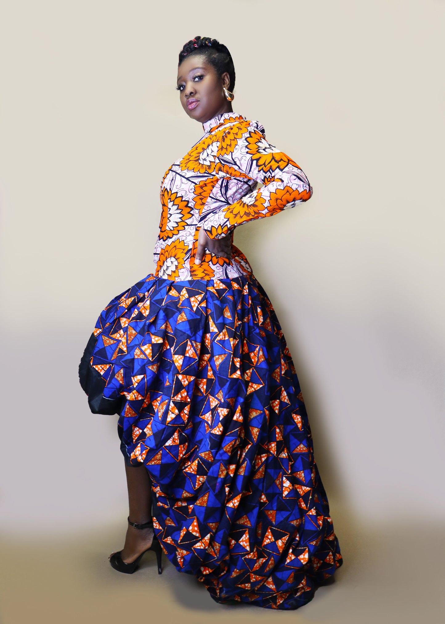Mix-Print Statement Ankara Balloon Gown