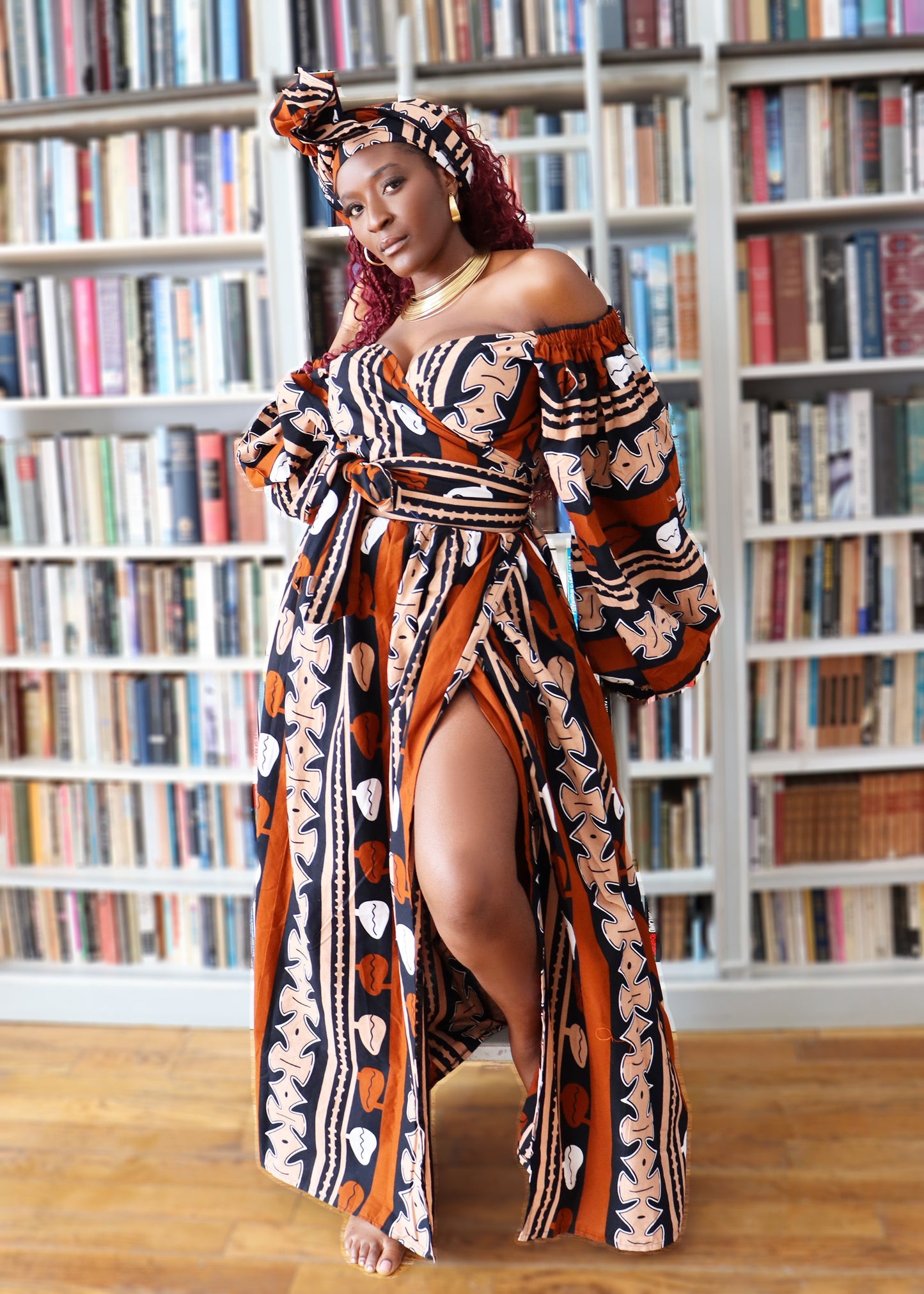 Brown Ankara 3-Piece Top + Skirt Set