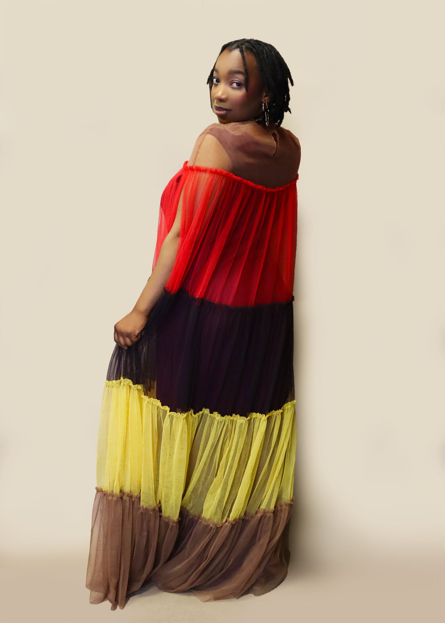 Tulle Colour-Block Cape Dress
