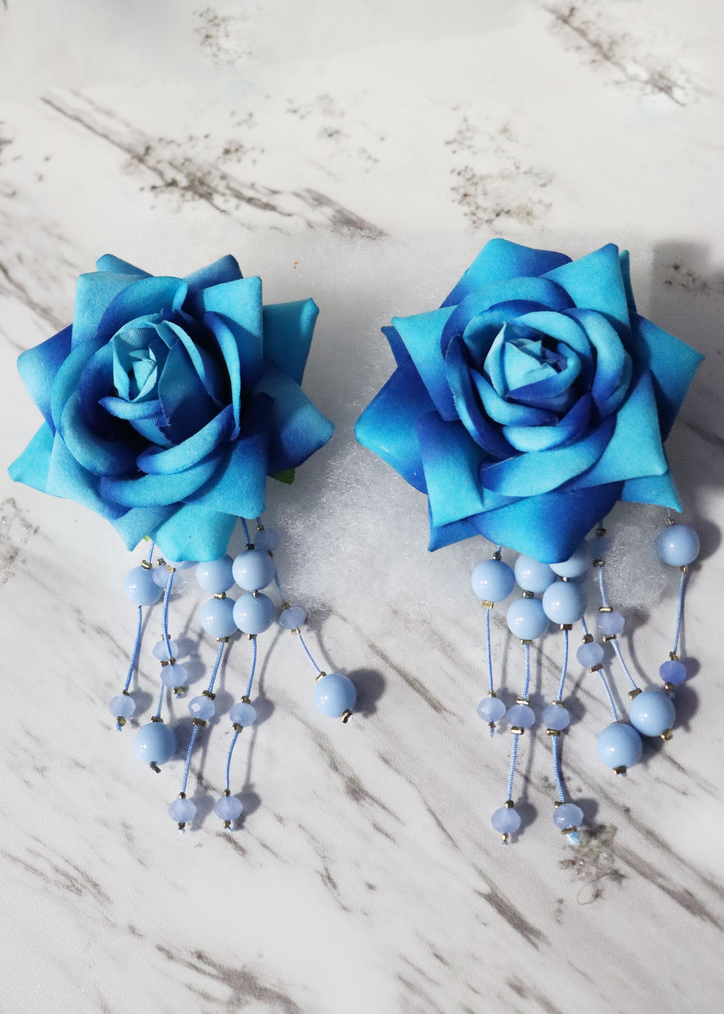 Statement Draped Blue Flower Earrings
