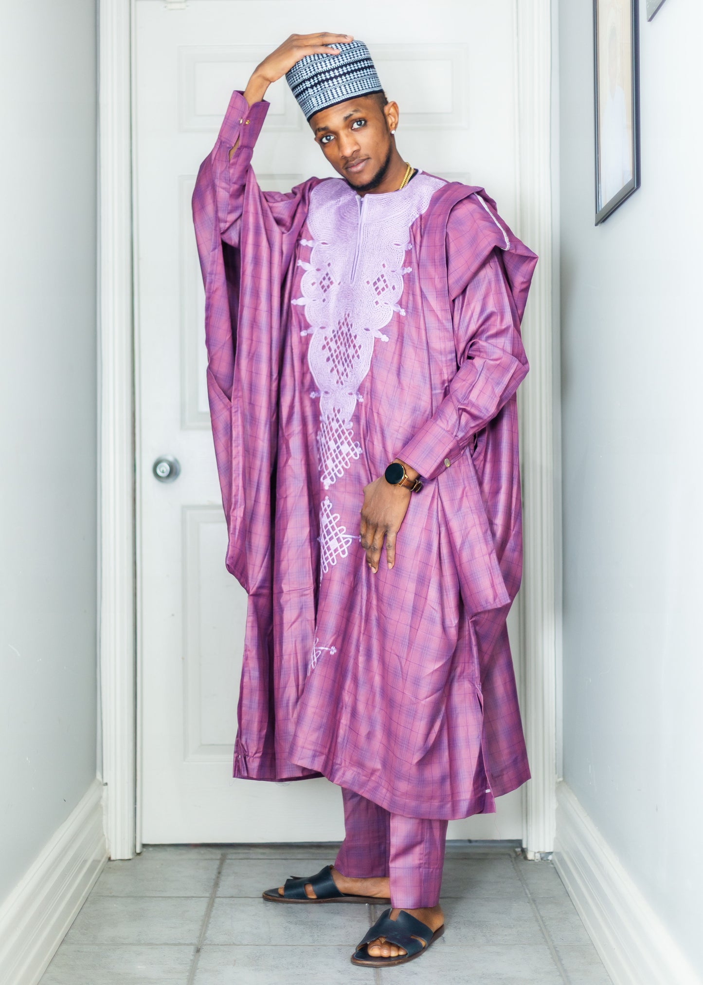 Purple Men's Agbada W/ Embroidery
