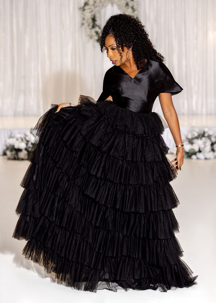 Black Statement Tulle Ruffled Skirt + Top Set