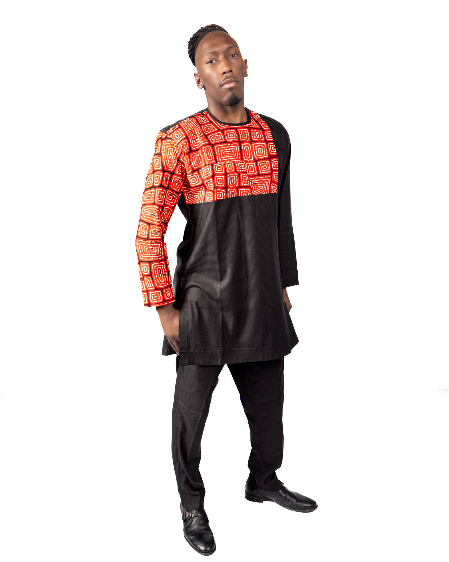 Black-Ankara Colour Block Pantsuit