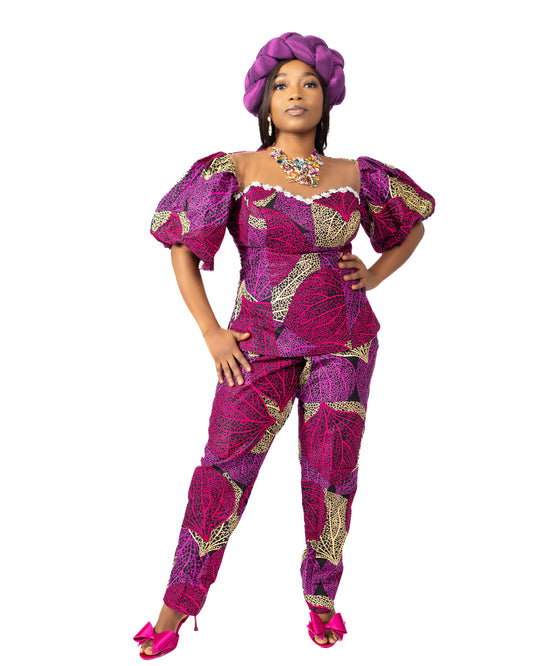 Purple Ankara Print Sweetheart Pantsuit