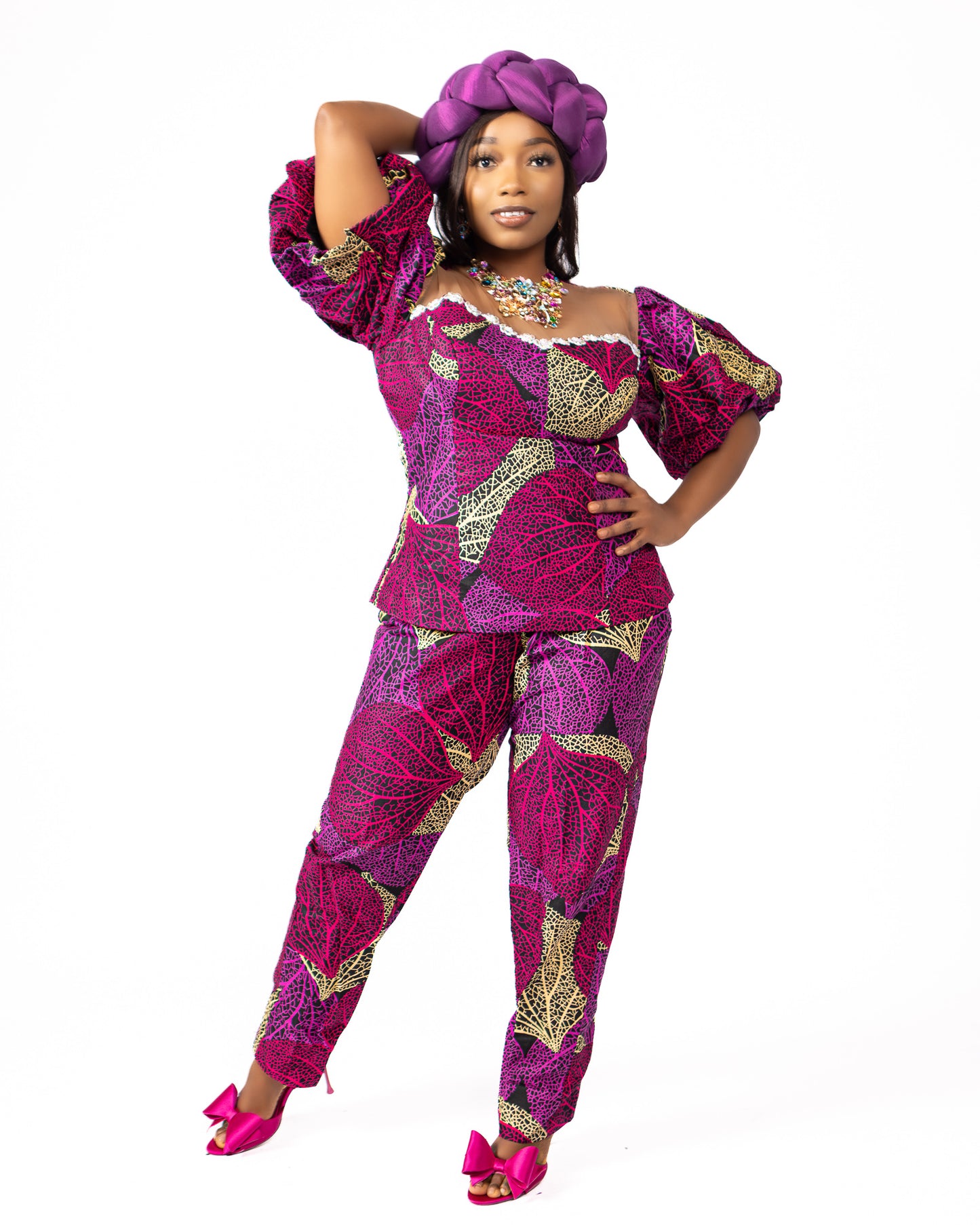 Purple Ankara Print Sweetheart Pantsuit