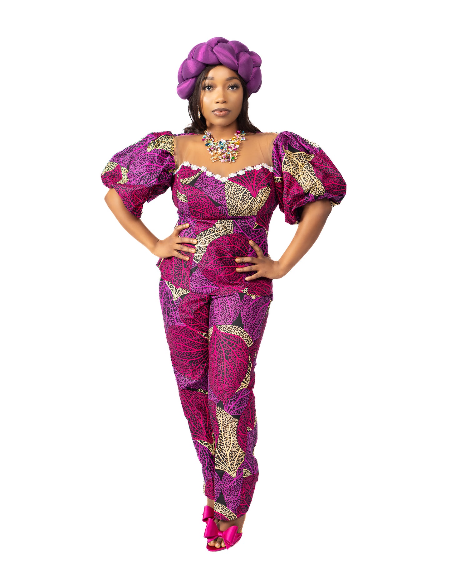 Purple Ankara Print Sweetheart Pantsuit