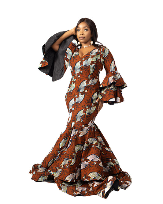 Ankara Mermaid Gown W/ Statement Ruffles