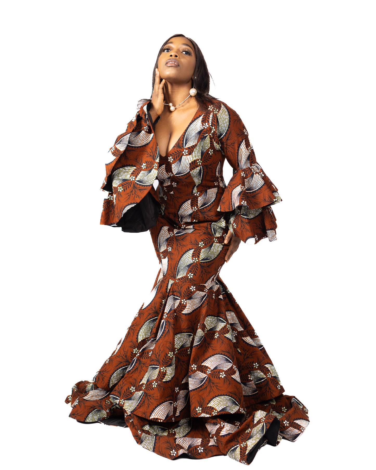 Ankara Mermaid Gown W/ Statement Ruffles