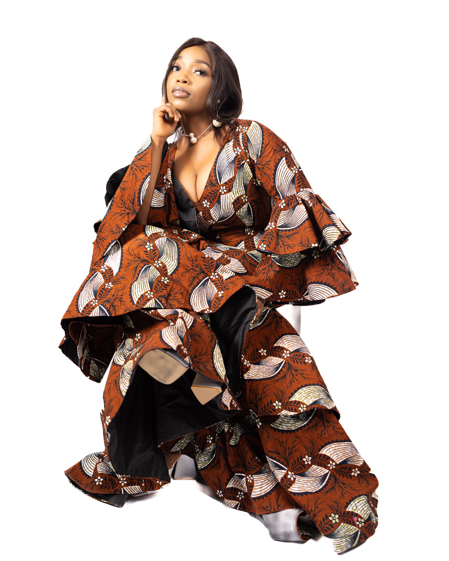 Ankara Mermaid Gown W/ Statement Ruffles