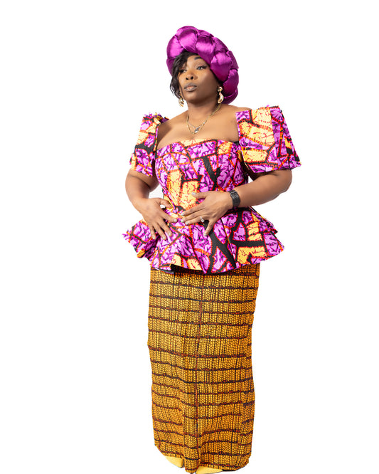 Mix-Print Statement Ankara Top + Skirt Set