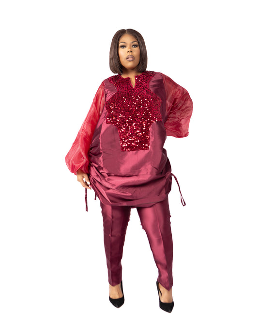 Sequined Bubu Top + Pants Traditional Set