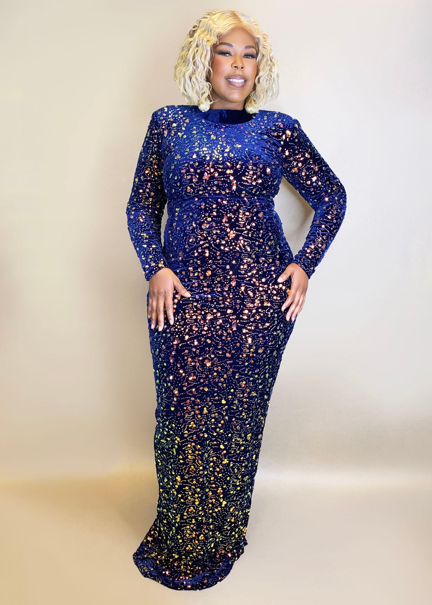 High-Neck Sequin Gown (Backless)