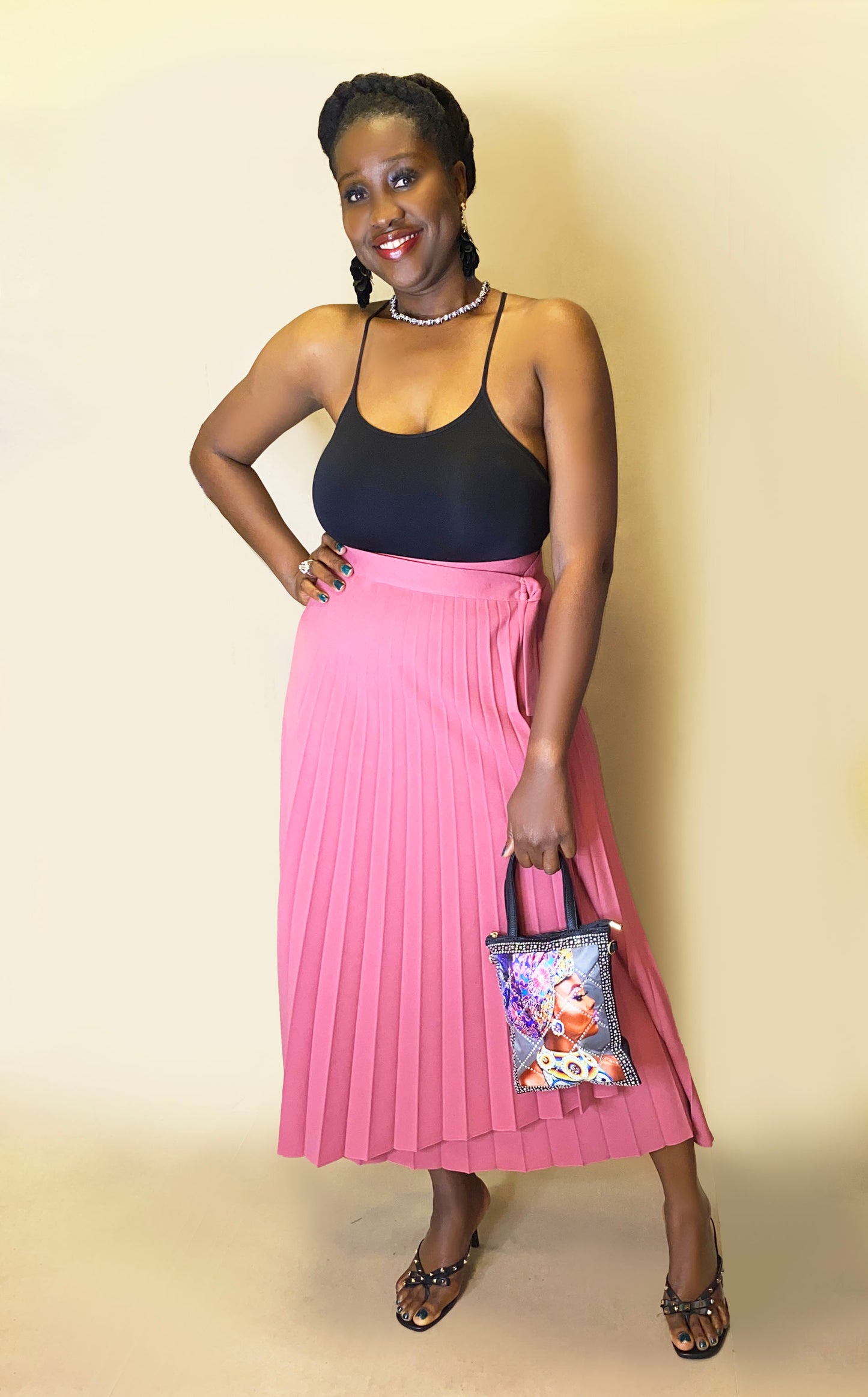 Solid Colour Pleated Skirt (Wrap)