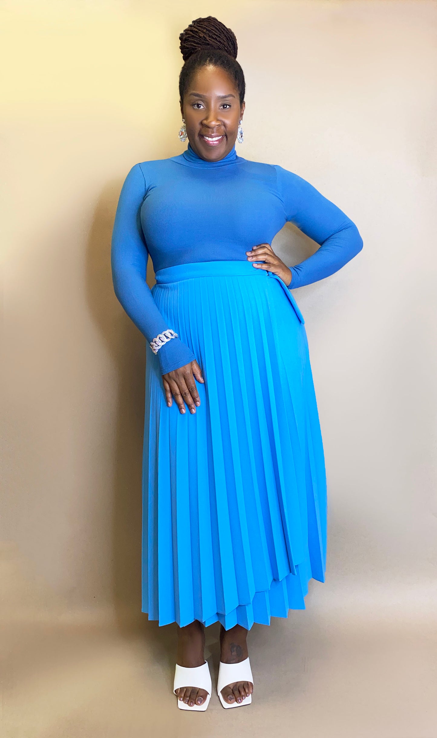 Solid Colour Pleated Skirt (Wrap)