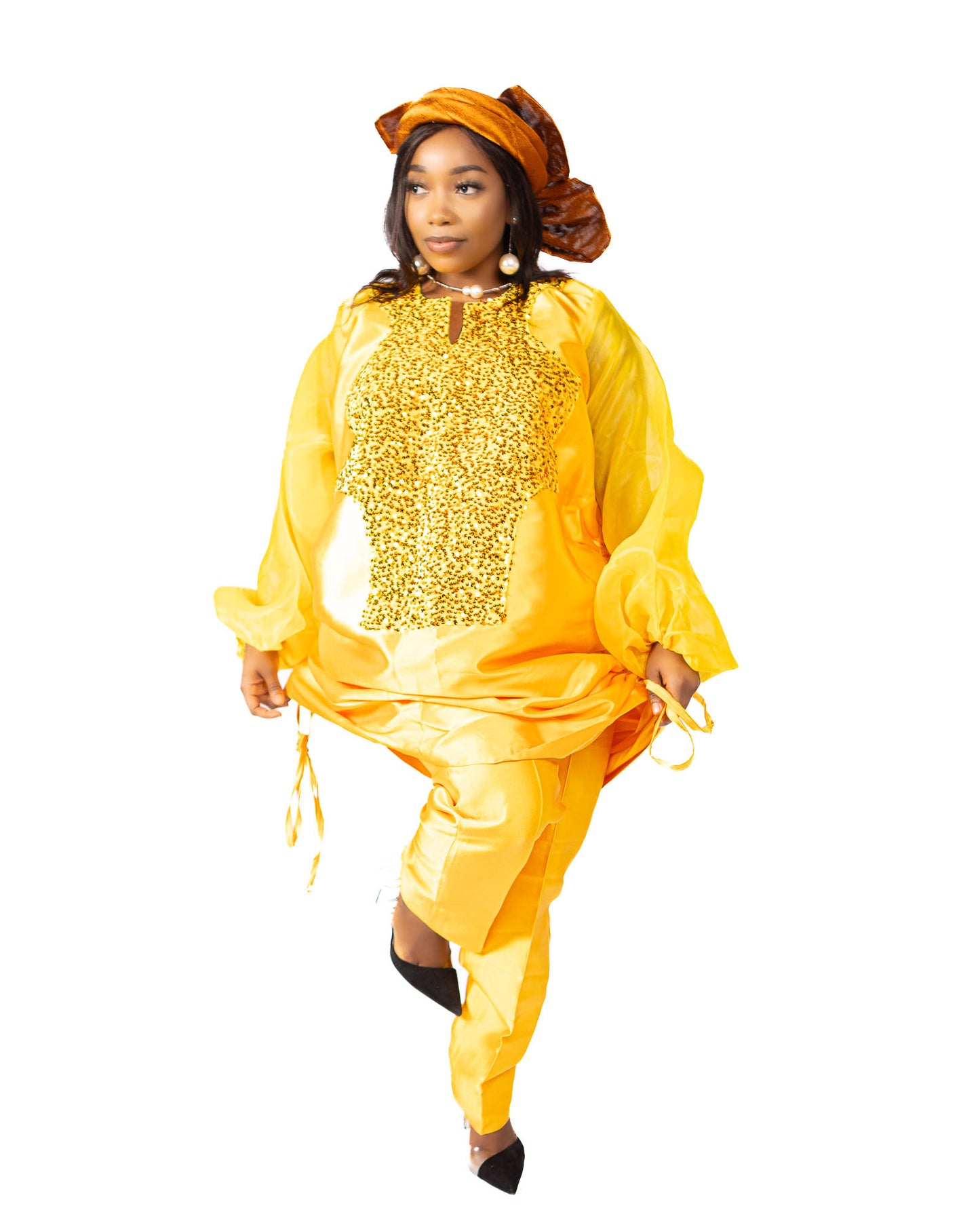 Sequined Bubu Top + Pants Traditional Set