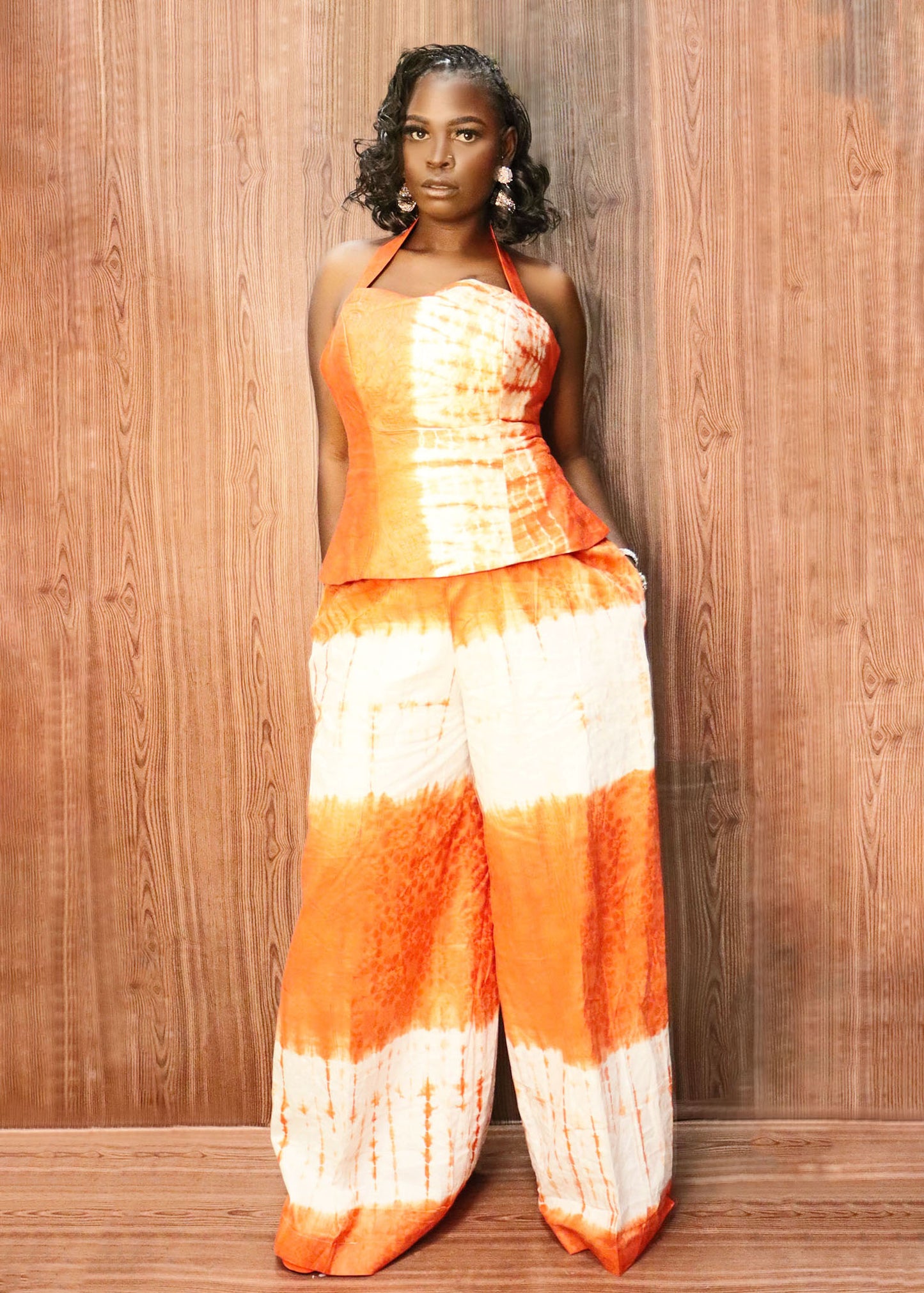 Wax-Print Tie-Dye Top + Pants Set