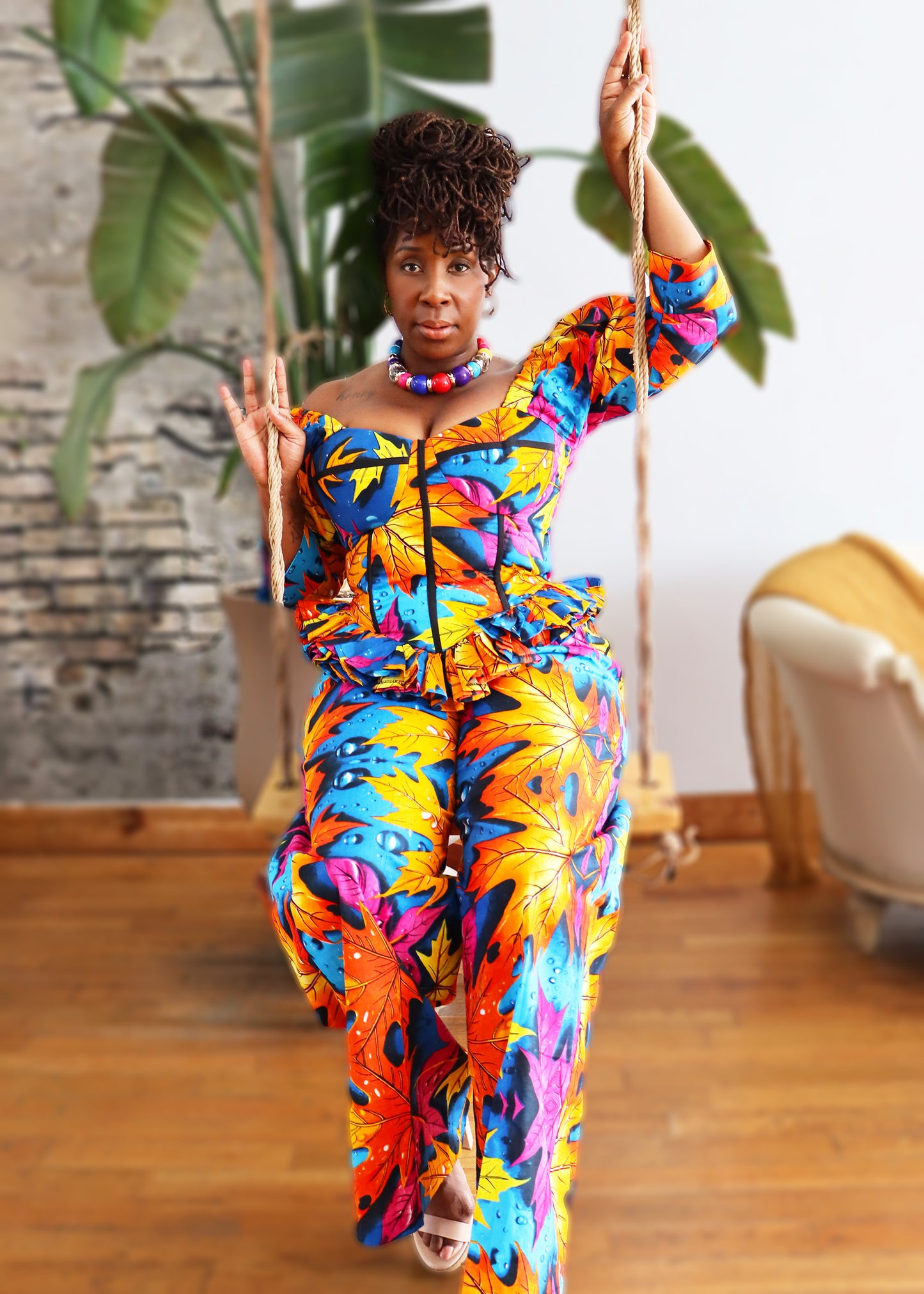 Fall Print Ankara Corset Pantsuit