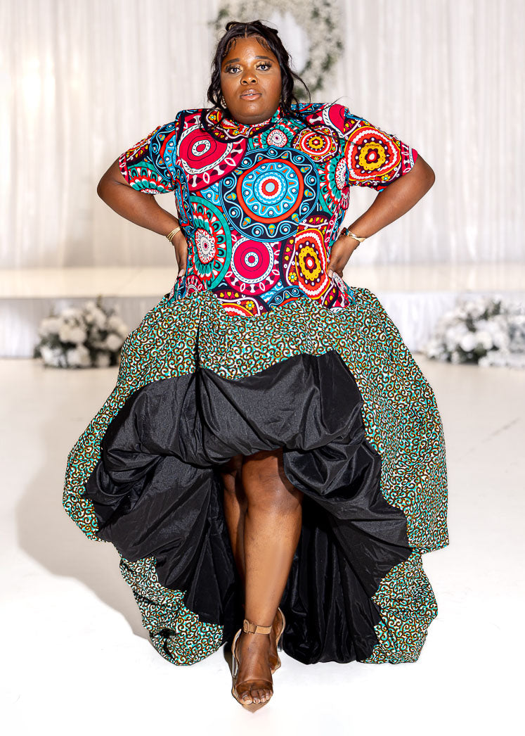 Mix-Print Statement Ankara Balloon Gown