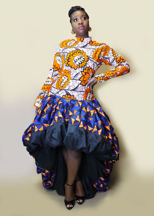 Mix-Print Statement Ankara Balloon Gown