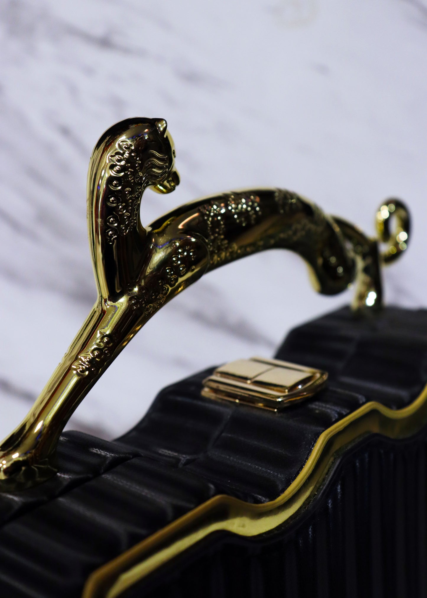 Black & Gold Jaguar Handle Clutch