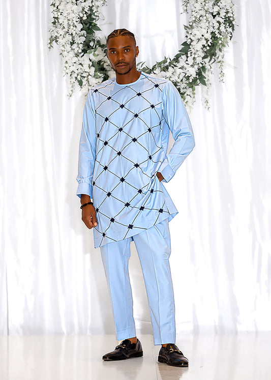 Argyle Stitch Men's Suit in Baby Blue