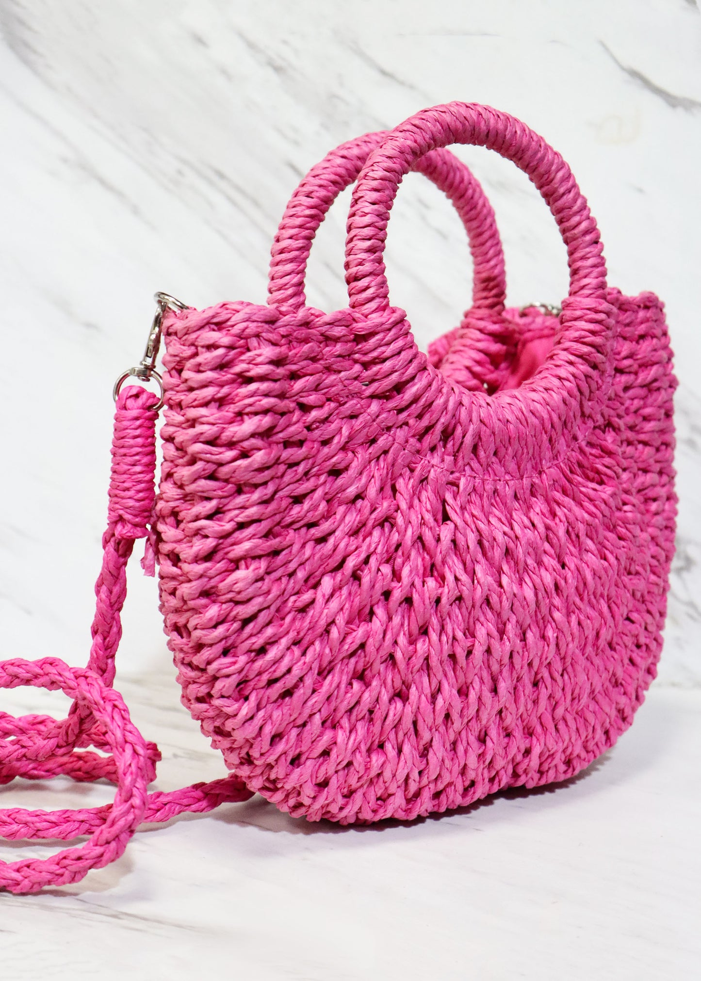 Straw Cross-Body Clutch W/ Round Handle