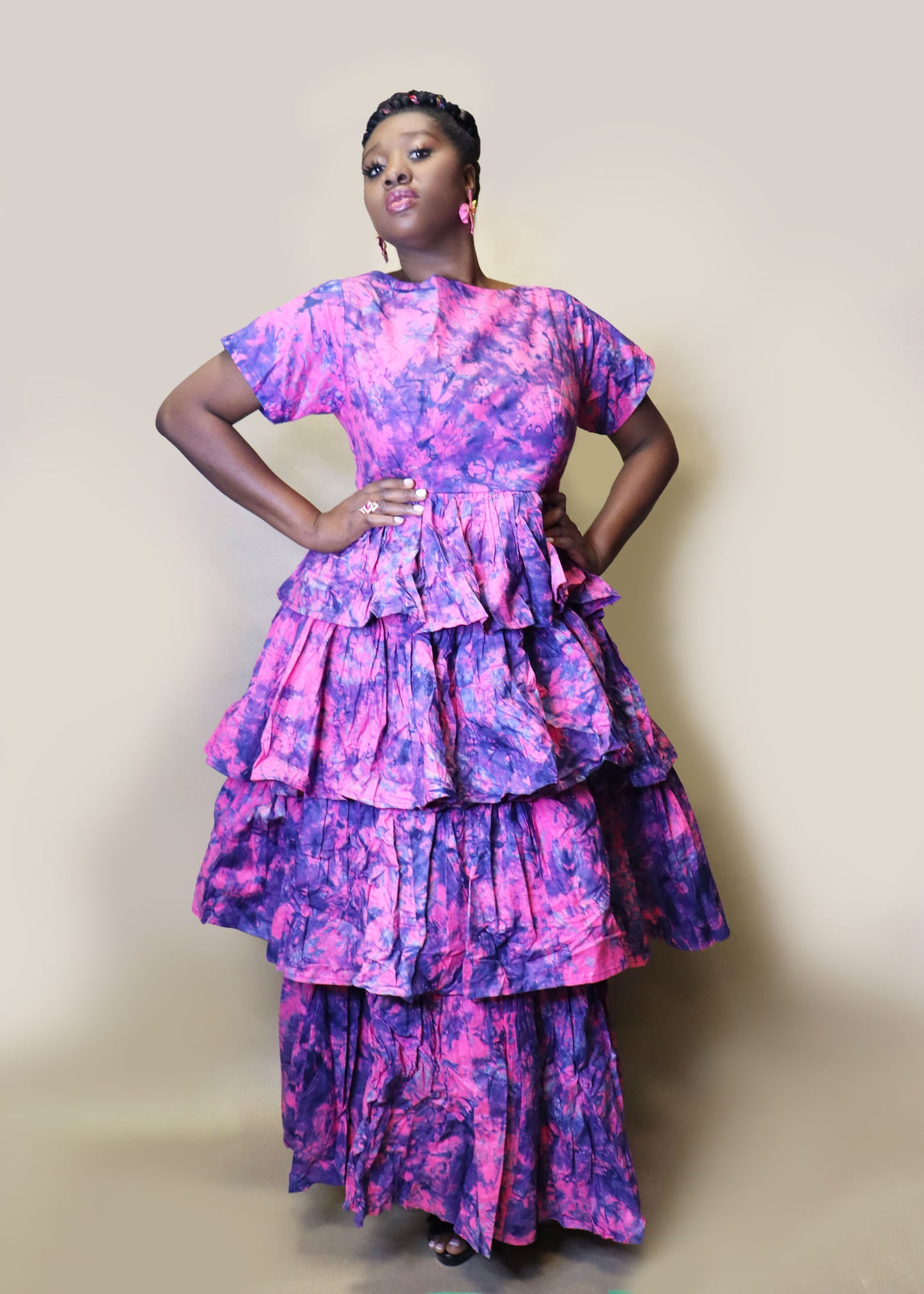 Tie-Dye Ankara Ruffled Maxi Dress