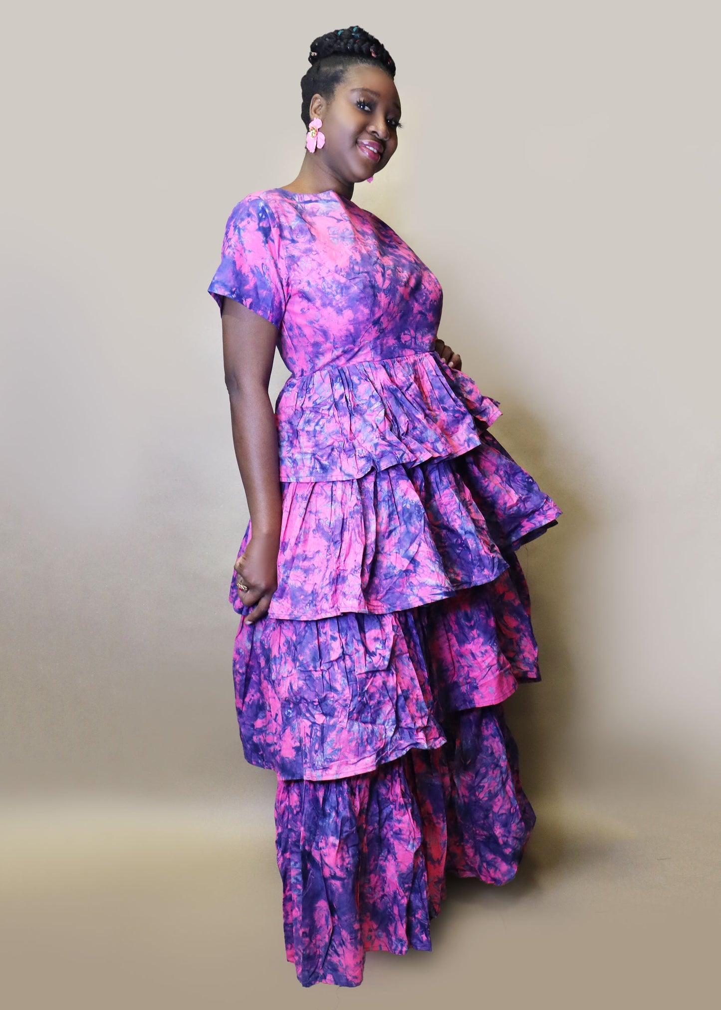 Tie-Dye Ankara Ruffled Maxi Dress