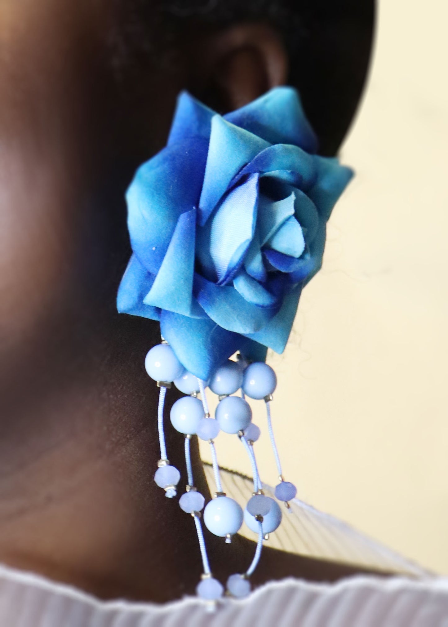 Statement Draped Blue Flower Earrings