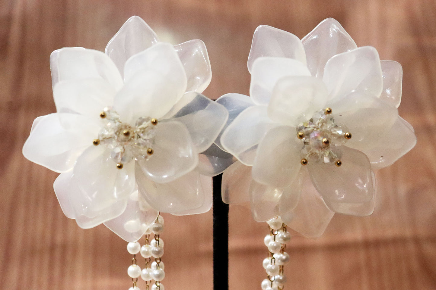 White Statement Flower Sculpted Earrings W/ Draping
