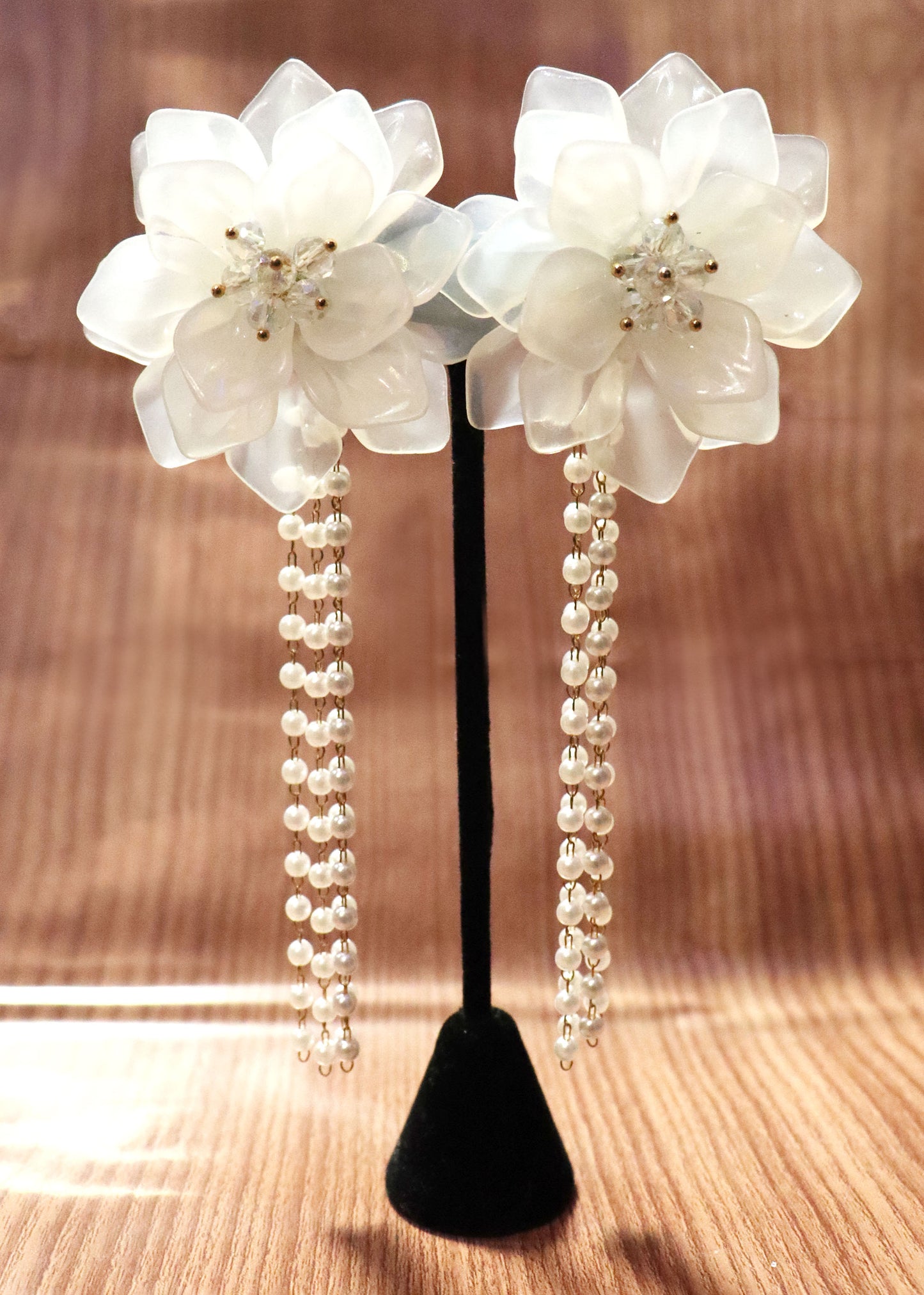 White Statement Flower Sculpted Earrings W/ Draping