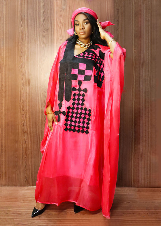Sheer Organza Agbada Gown W/ Embroidery