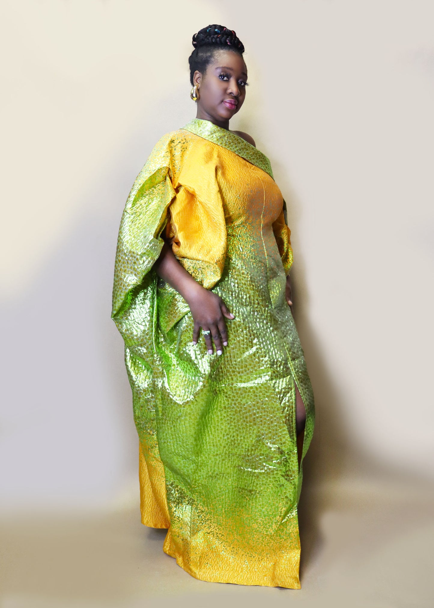 Off-Shoulder Brocade Abaya