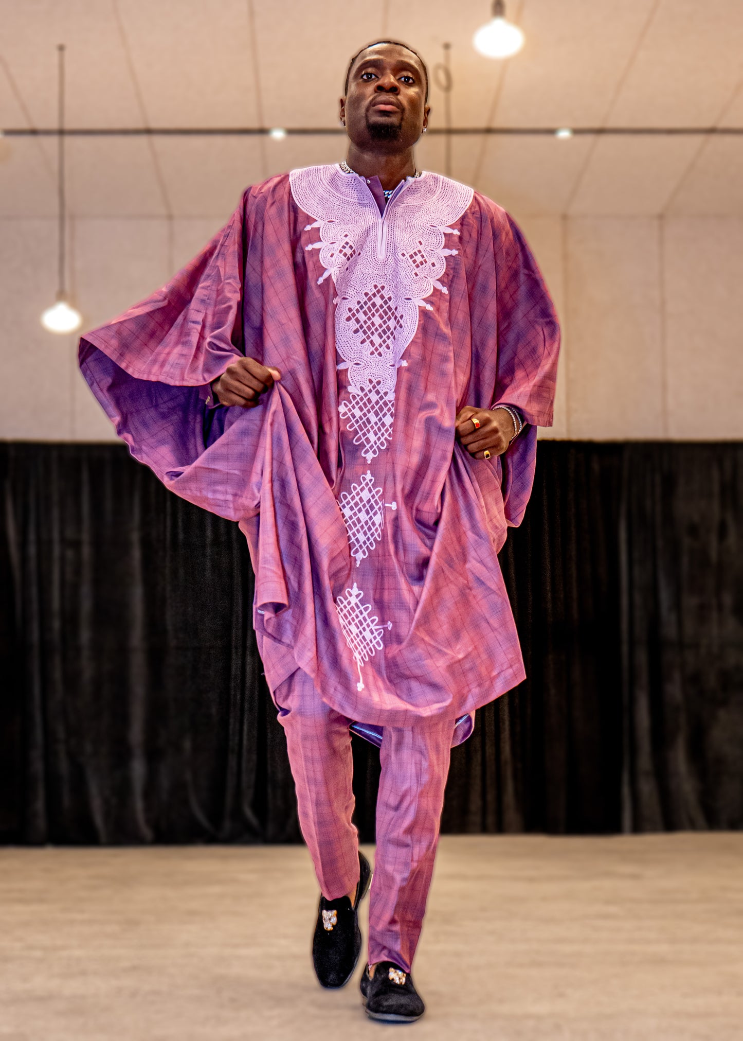 Purple Men's Agbada W/ Embroidery