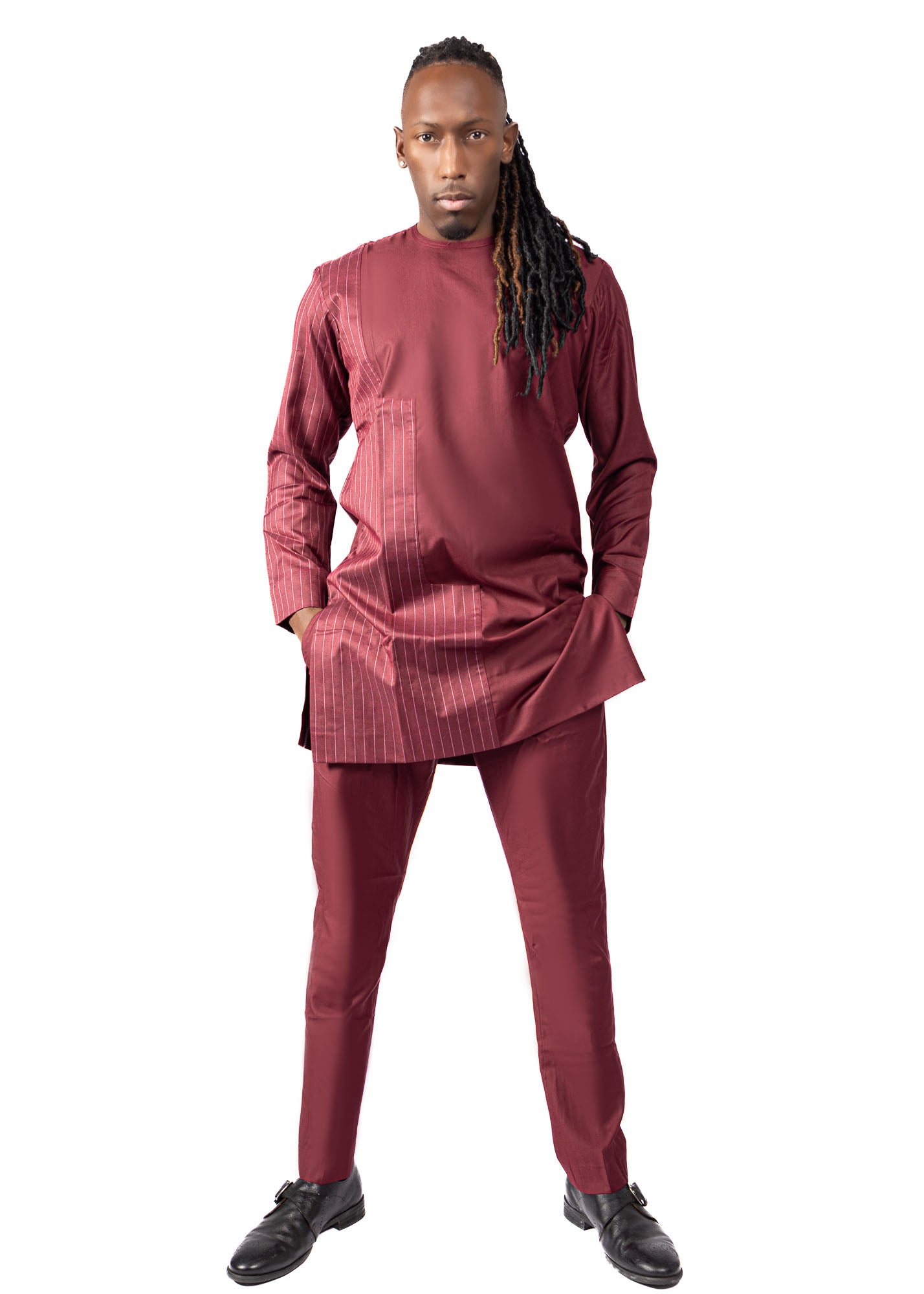 Solid Colour Men's Native Wear Pantsuit W/ Stripes