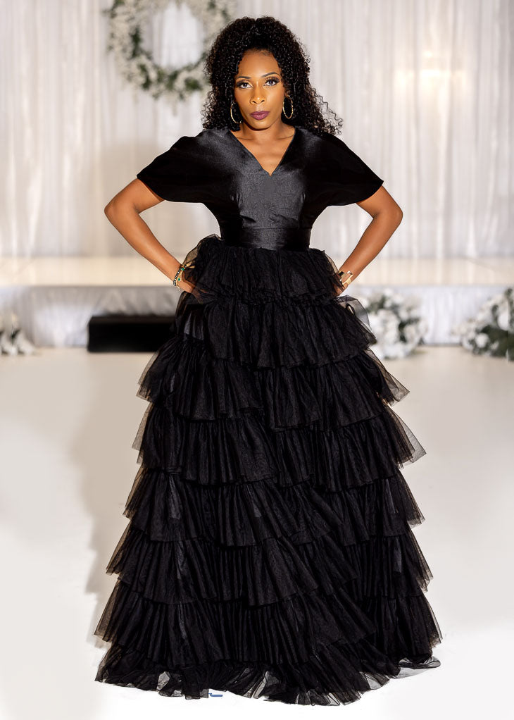 Black Statement Tulle Ruffled Skirt + Top Set