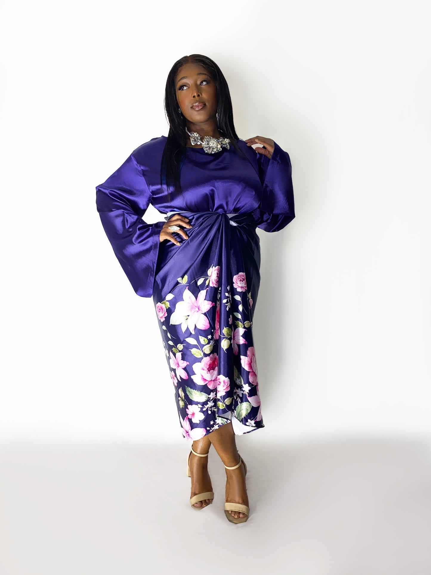 Silk Graphic Print Wrap-Skirt Set